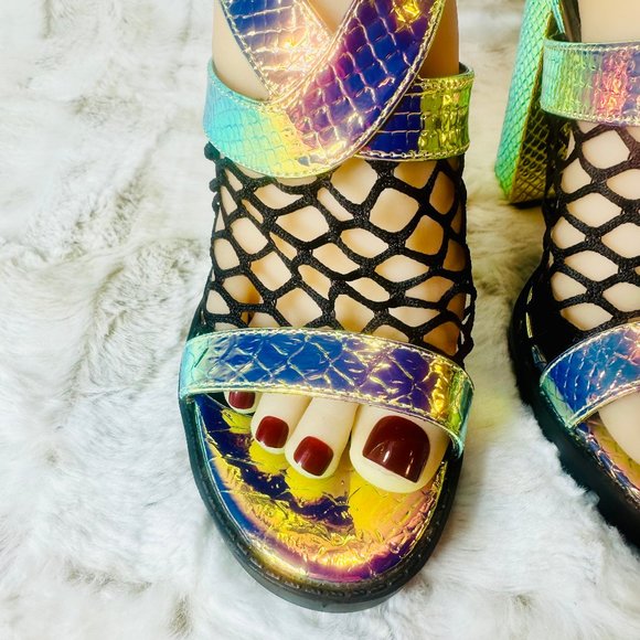 Cape Robbin Sexy Mermaid Hologram Chunky Heel Platform Sandals - Picture 2 of 9